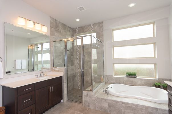 Bathroom, Glass Shower, Interior, Recessed Lighting