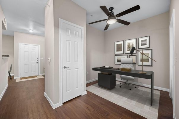 Home Office, Interior, Recessed Lighting, Wood Texture Flooring