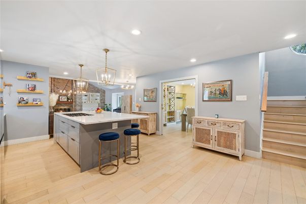 Interior, Kitchen, Pendant Lights, Recessed Lighting, Wood Texture Flooring