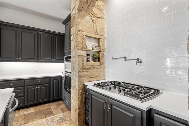Interior, Kitchen, Stainless Steel Appliances, Stone Walls