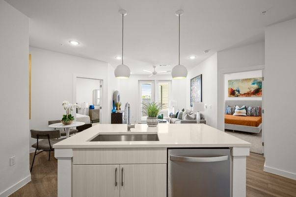 Interior, Kitchen, Pendant Lights, Recessed Lighting, Wood Texture Flooring