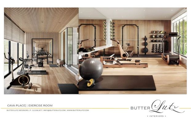 Fitness Equipment, Interior, Recessed Lighting, Wood Texture Flooring, Wooden Walls