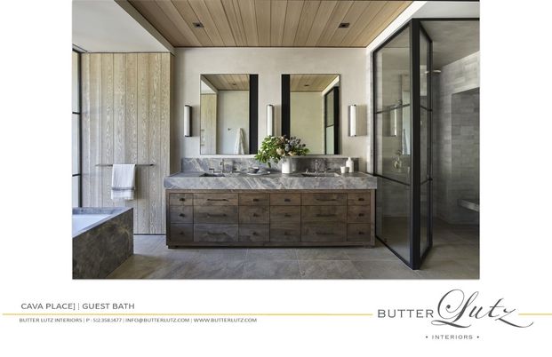 Bathroom, Dual Sink Vanities, Glass Shower, Interior, Wooden Ceilings