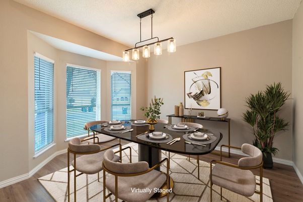 Dining room, Interior, Pendant Lights, Wood Texture Flooring