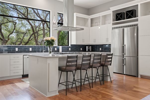 Interior, Kitchen, Pendant Lights, Stainless Steel Appliances, Wood Texture Flooring