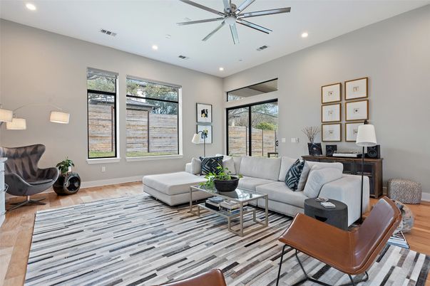Interior, Living room, Recessed Lighting, Wood Texture Flooring