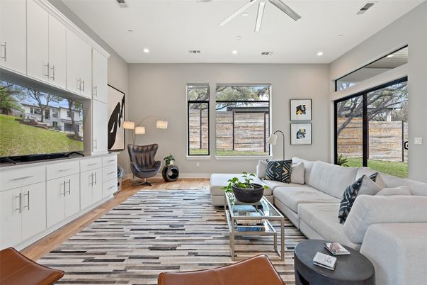 Interior, Living room, Recessed Lighting, Wood Texture Flooring