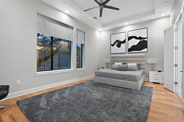 Bedroom, Interior, Recessed Lighting, Wood Texture Flooring