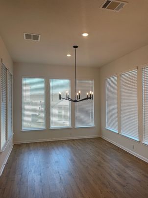Chandelier, Empty room, Interior, Recessed Lighting, Wood Texture Flooring