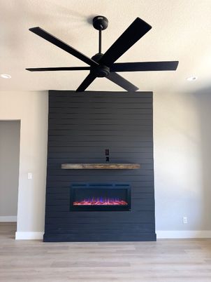 Fireplace, Interior, Recessed Lighting, Wood Texture Flooring