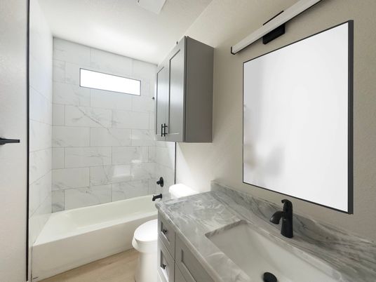 Bathroom, Interior, Marble Walls, Wood Texture Flooring
