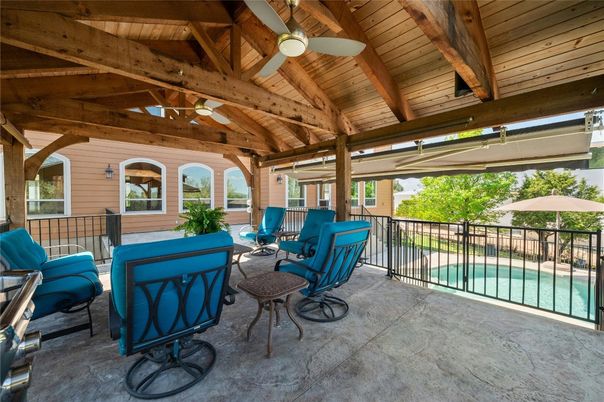 Exterior, Pool, Wooden Beams