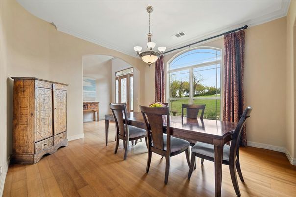 Chandelier, Dining room, Interior, Wood Texture Flooring