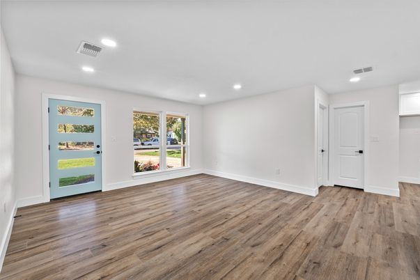 Empty room, Interior, Recessed Lighting, Wood Texture Flooring