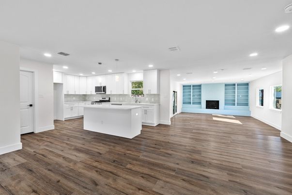 Interior, Kitchen, Pendant Lights, Recessed Lighting, Wood Texture Flooring