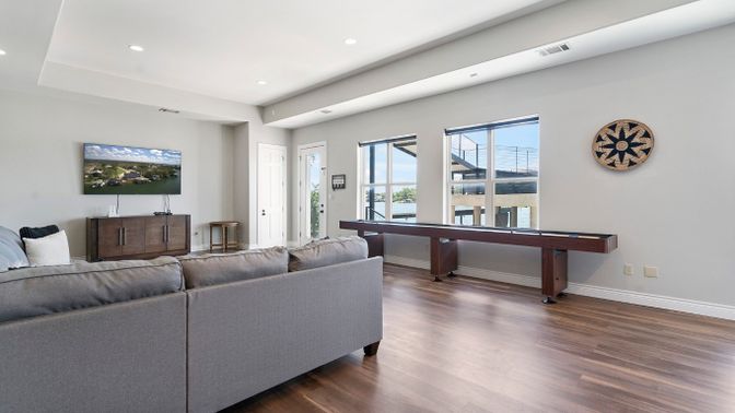 Billiard Table, Game Room, Interior, Living room, Recessed Lighting, Wood Texture Flooring