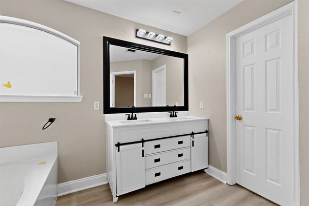 Bathroom, Dual Sink Vanities, Interior, Wood Texture Flooring