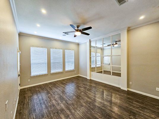 Empty room, Interior, Recessed Lighting, Wood Texture Flooring