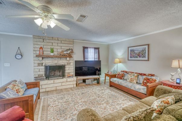 Fireplace, Interior, Living room, Stone Walls, Wood Texture Flooring