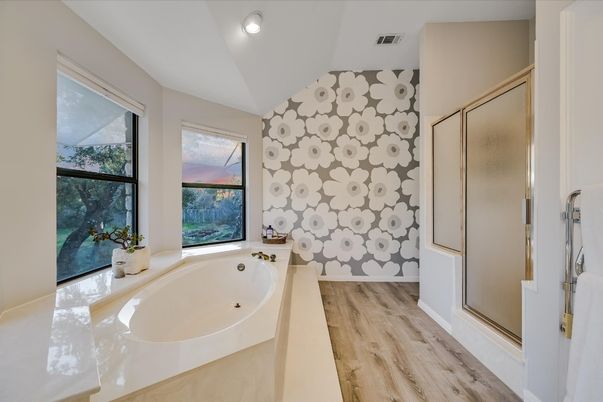 Bathroom, Interior, Recessed Lighting, Wood Texture Flooring