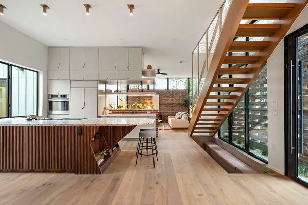 Interior, Kitchen, Stainless Steel Appliances, Wood Texture Flooring