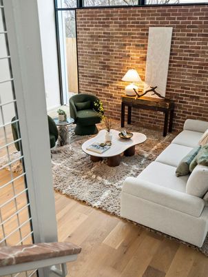 Interior, Living room, Stone Walls, Wood Texture Flooring