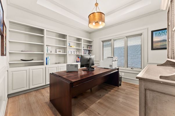 Home Office, Interior, Pendant Lights, Wood Texture Flooring