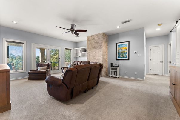 Interior, Living room, Recessed Lighting, Stone Walls