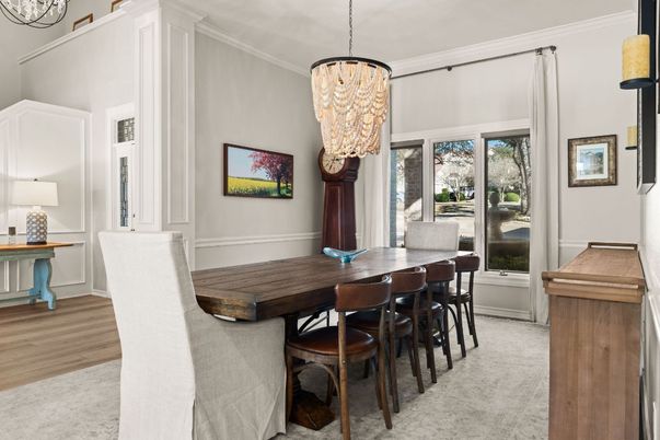 Chandelier, Dining room, Interior, Wood Texture Flooring