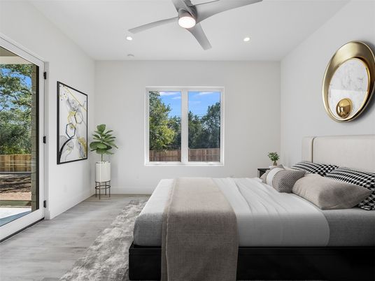 Bedroom, Interior, Recessed Lighting, Wood Texture Flooring