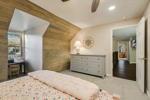 Bedroom, Interior, Recessed Lighting, Wooden Walls