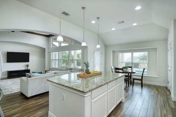 Dining room, Interior, Living room, Pendant Lights, Recessed Lighting, Wood Texture Flooring