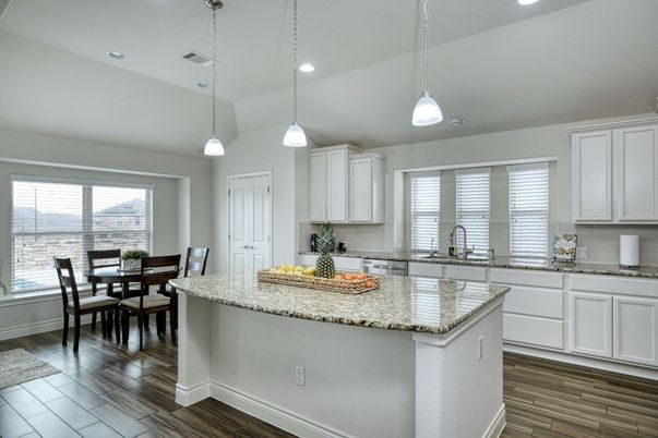Dining room, Interior, Kitchen, Pendant Lights, Recessed Lighting, Wood Texture Flooring