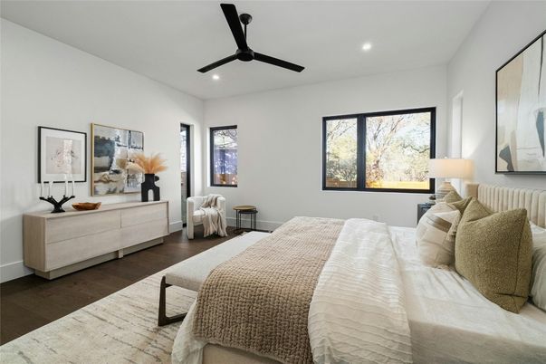 Bedroom, Interior, Recessed Lighting, Wood Texture Flooring