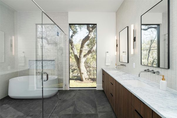 Bathroom, Dual Sink Vanities, Glass Shower, Interior