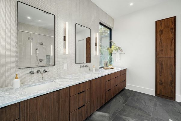 Bathroom, Dual Sink Vanities, Glass Shower, Interior, Recessed Lighting