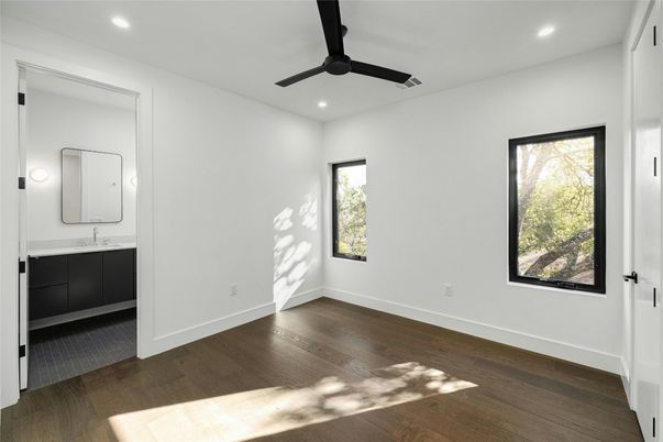 Bathroom, Empty room, Interior, Recessed Lighting, Wood Texture Flooring