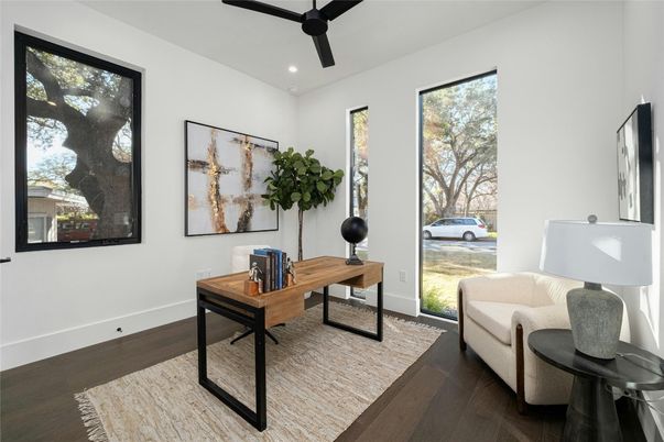 Home Office, Interior, Recessed Lighting, Wood Texture Flooring