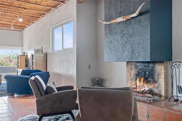 Fireplace, Interior, Living room, Recessed Lighting, Wooden Beams, Wooden Ceilings