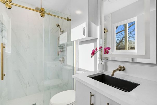Bathroom, Glass Shower, Interior, Marble Walls