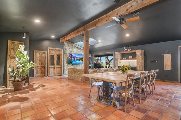 Dining room, Interior, Recessed Lighting, Stone Walls