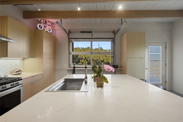 Interior, Kitchen, Recessed Lighting, Stainless Steel Appliances, Wooden Beams