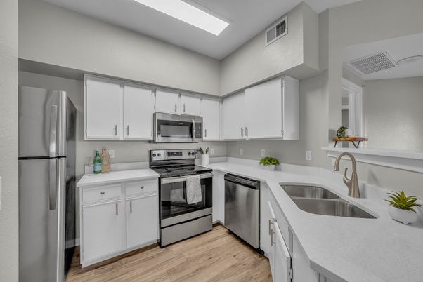 Interior, Kitchen, Stainless Steel Appliances, Wood Texture Flooring