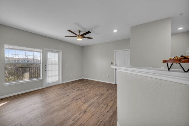 Empty room, Interior, Recessed Lighting, Wood Texture Flooring