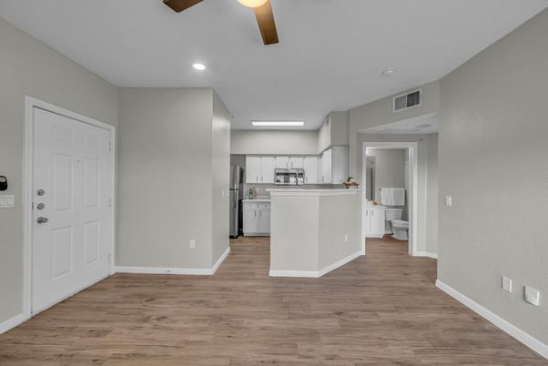 Interior, Kitchen, Recessed Lighting, Wood Texture Flooring