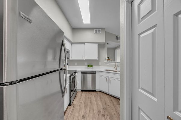 Interior, Kitchen, Stainless Steel Appliances, Wood Texture Flooring