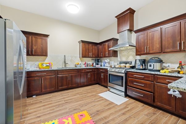 Interior, Kitchen, Stainless Steel Appliances, Wood Texture Flooring