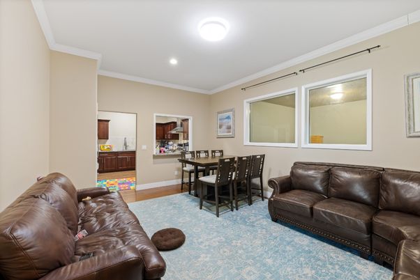 Dining room, Interior, Living room, Recessed Lighting, Wood Texture Flooring