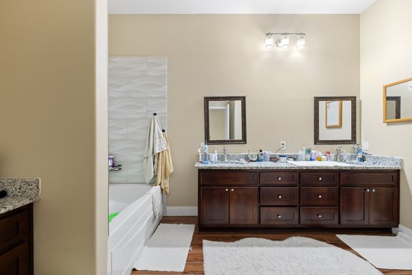 Bathroom, Dual Sink Vanities, Interior, Wood Texture Flooring