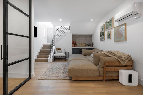 Interior, Living room, Recessed Lighting, Wood Texture Flooring